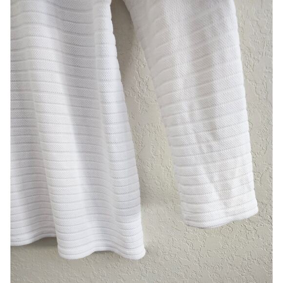 TOP/BLOUSE-TALBOTS-White-Cotton-Long Length-Long Sleeves-Knit-Tie at Neck-Large - Picture 4 of 14